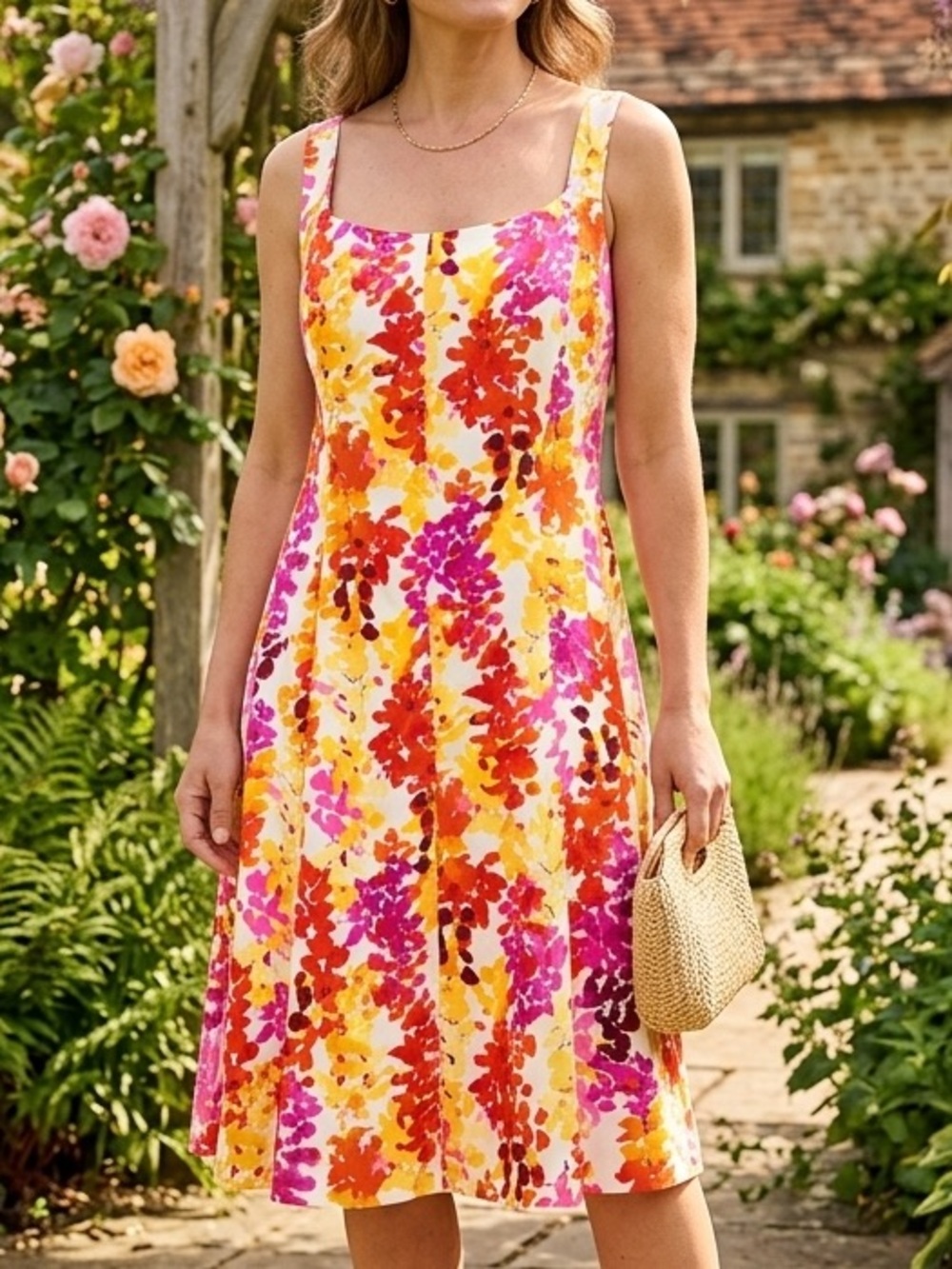 Jones New York Spring Summer Floral Fit & Flare Dress size 13 Flattering Corset